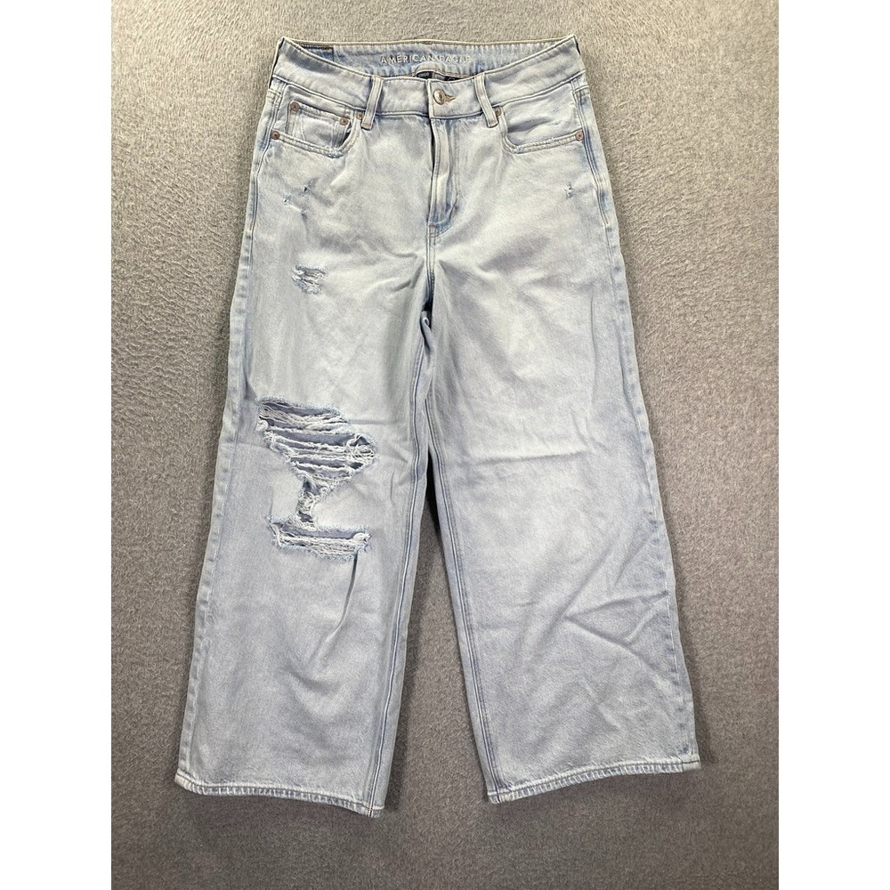 American Eagle Blue Jeans‎ 4 S Strigid Super High Rise Baggy Wide Leg Ankle Flaw